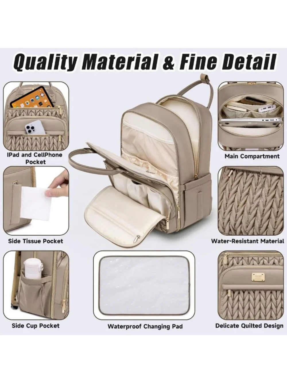 Stylish Waterproof Diaper Bag Backpack with Changing Pad & Insulated Pockets